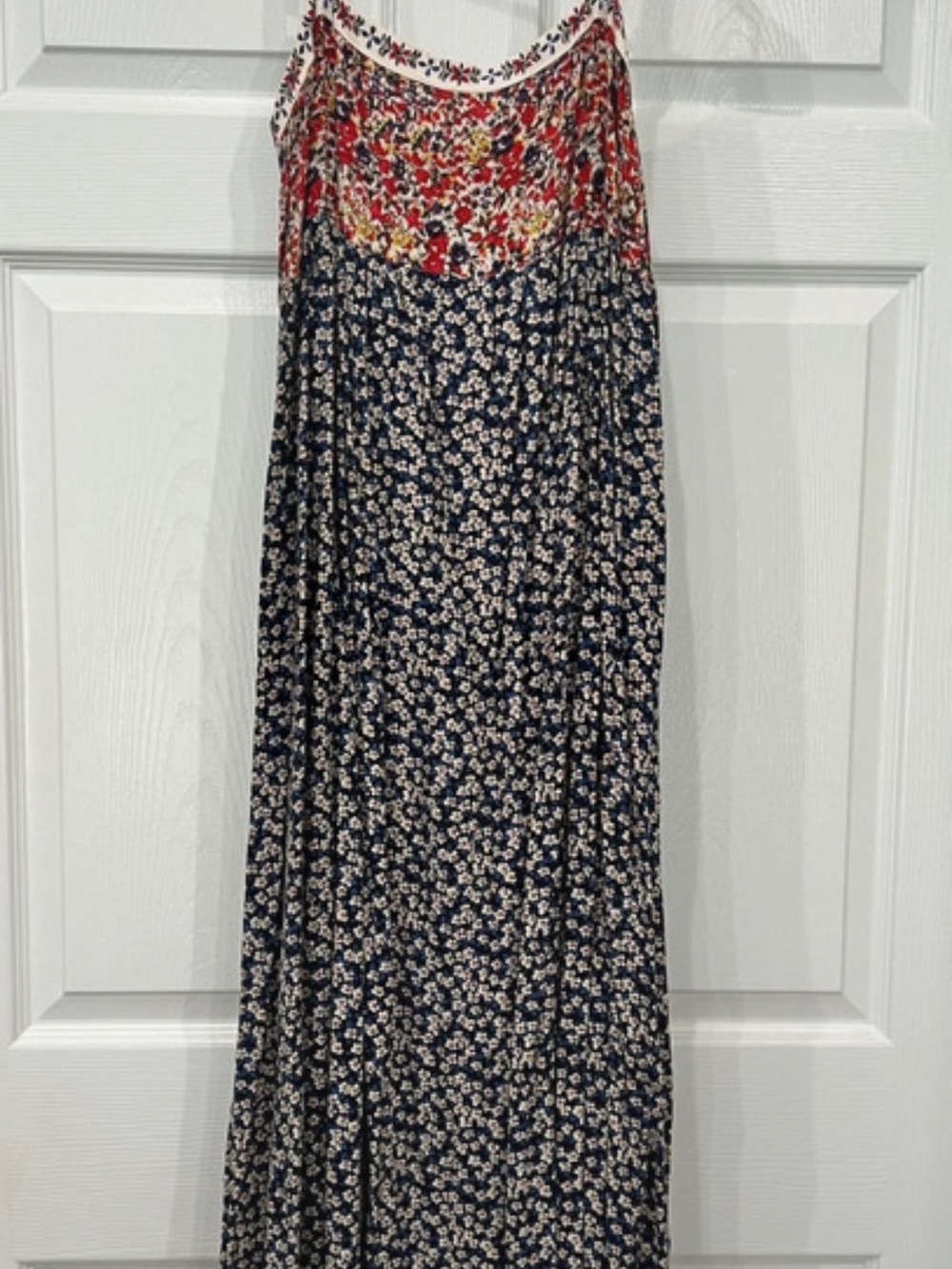 NATURAL LIFE Navy Maxi Dress with Red Floral Yoke